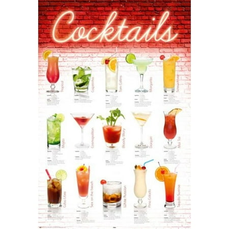 Cocktails Mixology Mixed Drinks Liquor Chart Poster 24x36