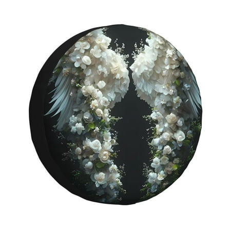 Zeuib Floral Angelic White Wings Tire Cover Wheel Cover Spare Tire Cover Anti-UV Waterproof spare tire cover for Trailers RV Truck and Camper-16 inch