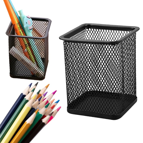 Pen Holder for Desk, Cyenie Black Square Pencil Holder, Mesh Multifunctional Pencil Cup Square Pen Cup Stationery