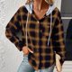 thumbnail image 3 of Sudadera Chaqueta informal para mujer Camisas a cuadros con botones de un solo pecho Chaquetas diarias de primavera Cgtredaw Marrón T XL para Mujer, 3 of 5
