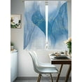 thumbnail image 3 of Abstract Ombre Sheer Curtains 63 inches Long 2 Panels Set Light Blue Marble Texture with Golden Line Tiers Sheers Rod Pocket Small Window Short Curtains for Kitchen Cafe, Each 52" W x 63" L, 3 of 7