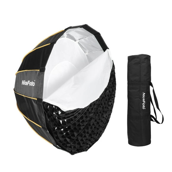 NiceFoto LED-Φ90cm Softbox Pliable à Installation Rapide Parapluie Parabolique Profond Studio de Photographie Softbox avec Sac de Transport à Grille Diamètre 90cm /35 Pouces pour Aputure 120D 120D II Bowens Montage LED Flash L