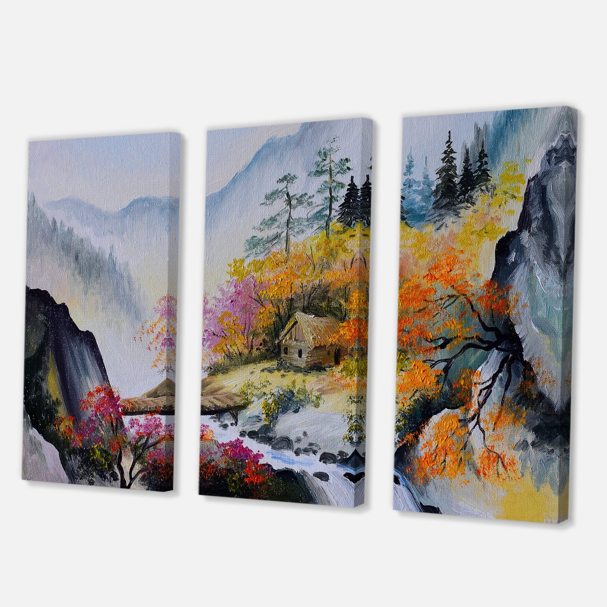 Designart ' VIbrant Mountain Landscape With Little House ' Traditional Canvas Wall Art Print