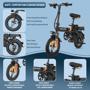 Folding Electric Bike for Adults, 14 Foldable E-Bike with 500W Motor, Commuter Mini Ebikes with 48V Removable Battery, Electric Bicycle with 25 Miles PAS Range