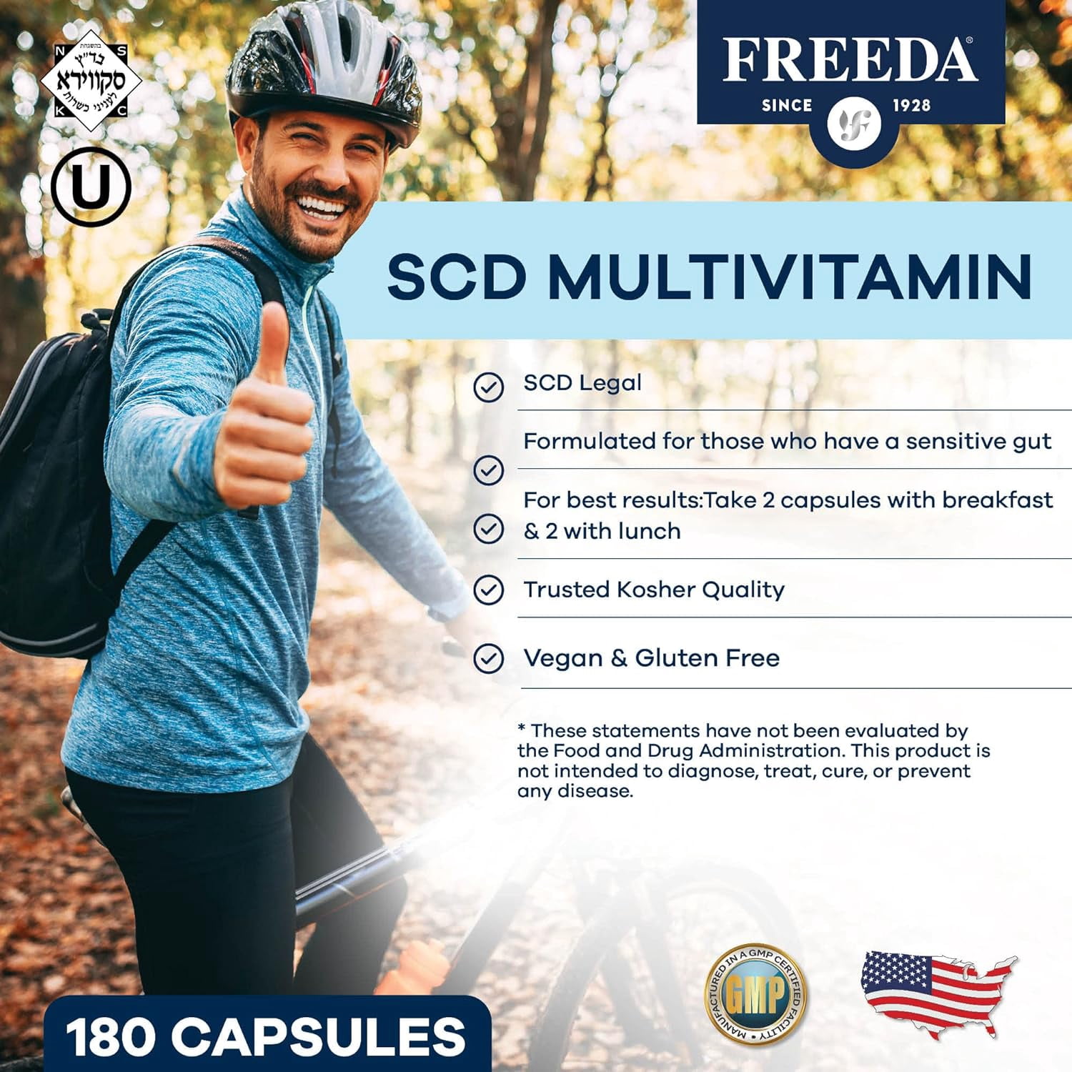 Freeda SCD Multivitamin Capsules Gluten Free Dietary Supplements for Specific Carbohydrate Diet, 180 Count