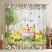 jejeloiu Kawaii Yellow Duck Black Out Curtains,Rainbow Retro Flower Curtains Pack of 2 (42x63 Each),Rustic Floral Bedroom Curtains For Girl Kids,Luxury Bedroom Decor