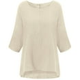 thumbnail image 3 of USSUMA Women's Plus Size Linen Blouse 3/4 Sleeve Shirt Loose Fit Solid Color Casual Tops Tees T-Shirts Blouses, 3 of 3