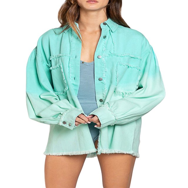 Veste en Denim Effiloché Surdimensionnée pour Femmes Caitzr, Veste en Jean Décontractée Style Boyfriend