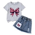 thumbnail image 4 of BOBOGOJP Kid Girls Clothes Outfits Bowknot T-Shirt + 2 In 1 Denim Short Skort Summer Clothing Set, Size 4-10, 4 of 4