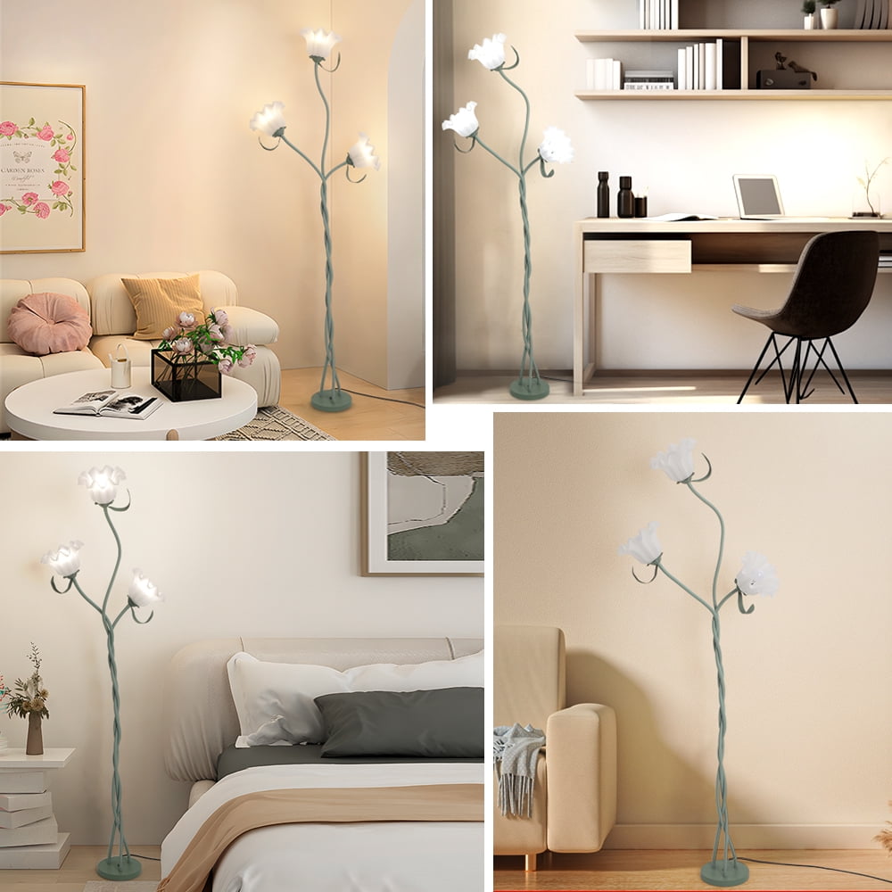 Elinkume Floral Floor Lamp, Modern 3-Head Living Room Lamp, 60 Watt 15.7*15.7*66 Inch