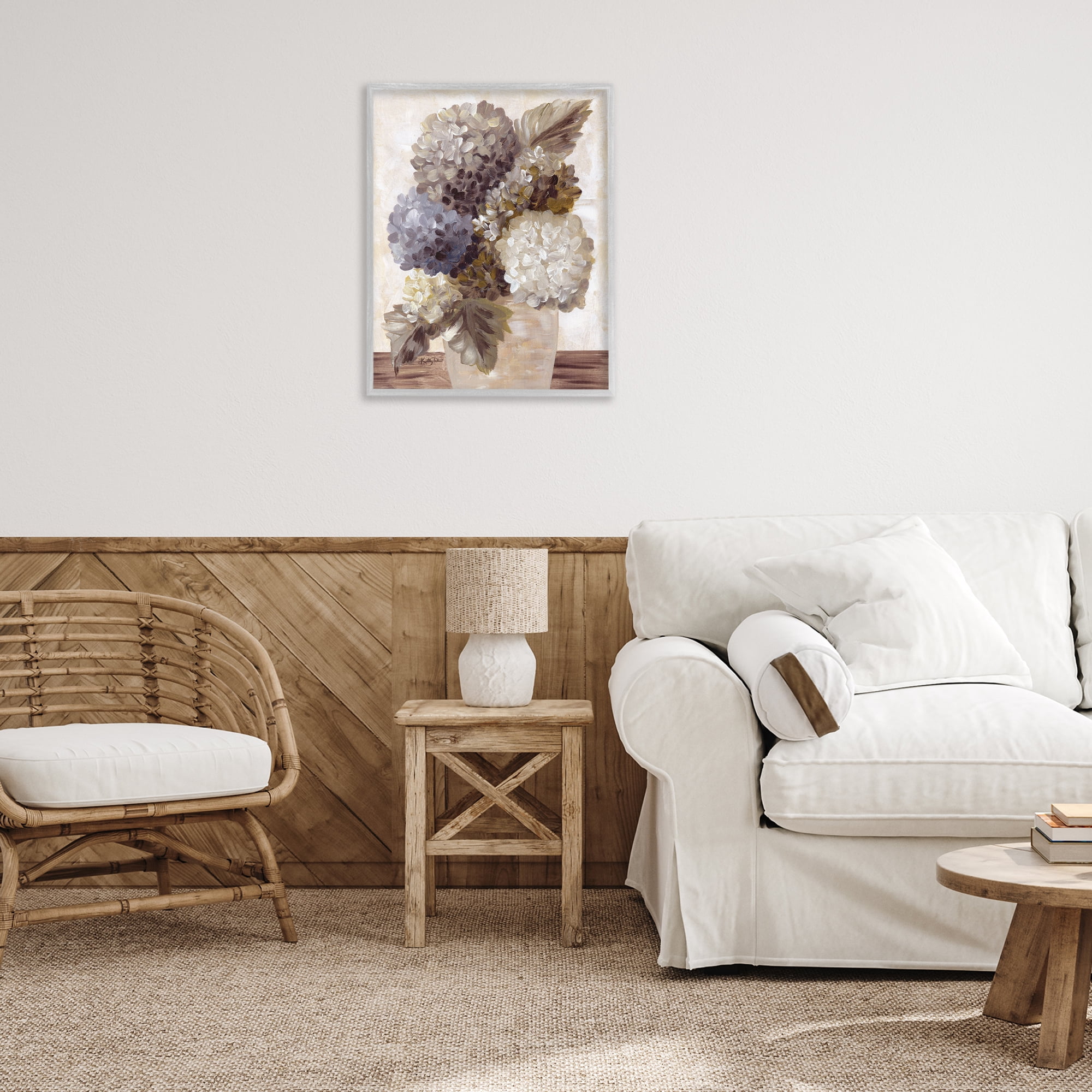 Stupell Industries Full Hydrangea Blooms Botanical & Floral Painting Gray Framed Art Print Wall Art, 24 x 30