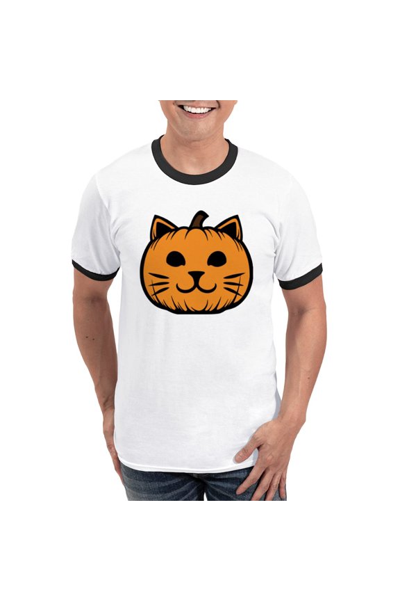 CafePress - Cat Jack O Lantern Pumpkin Men's Ringer T Shirt - 100% Cotton Ringed T-Shirt