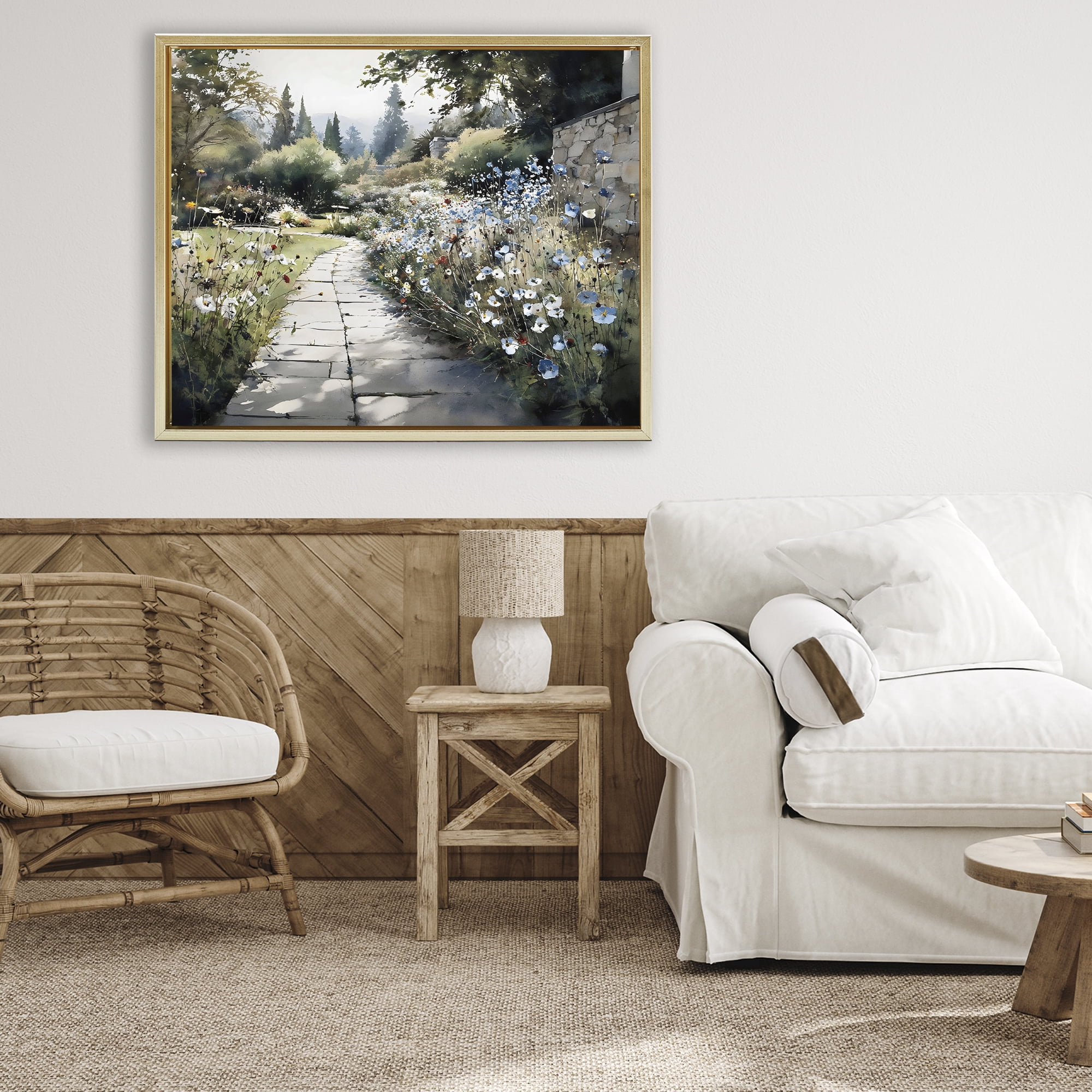 Stupell Industries Garden Pathway in Summer Light Gold Framed Floater Canvas Wall Art, design by Franklyn Gregory