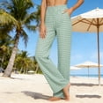 thumbnail image 4 of Women's Wide Leg Pants Gingham Plaid Casual High Waisted Cotton Blend Pants Comfy Summer Trousers with Pockets Green XXL(XXL), 4 of 5