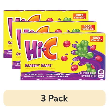 (3 pack) Hi-C Grabbin' Grape Juice Boxes Made with Real Fruit Juice, 8-pack, 6 oz. each