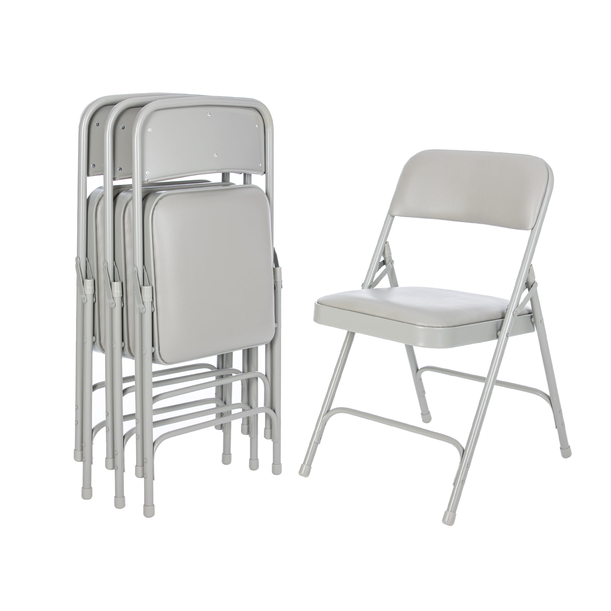 Hampden Furnishings Bernadine Collection Vinyl Folding Chair, Grey, Pack of 4