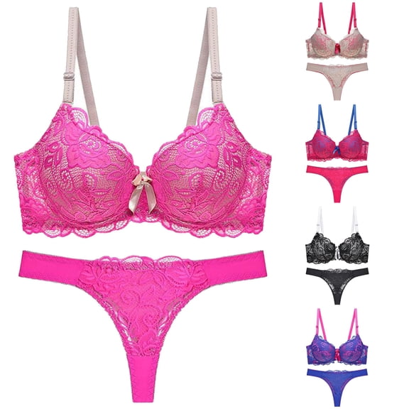 Vrotazzy Womens Thin Cup Lace Bra Set Shaped Push Up Underwear Matching Panty