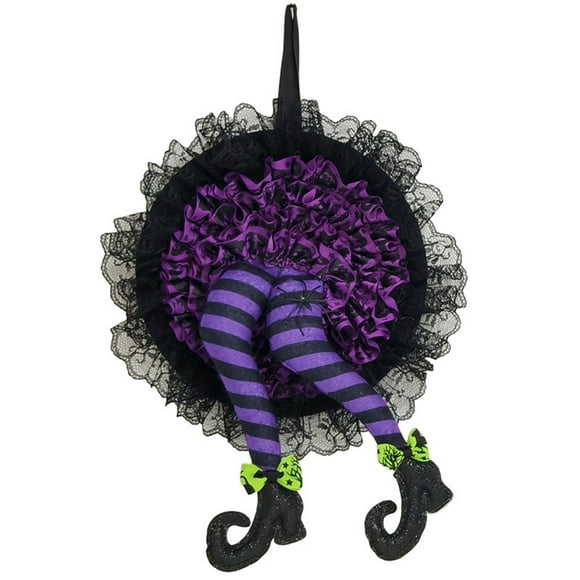XZNGL Halloween Fête Witch'S Leg Halloween Wreath-Halloween Front Door Decoration Lace Spider Wreath