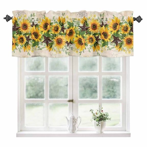 Country Star Sunflower Kitchen Valances for Windows 60x18 Inch Kitchen Curtains Valances Rod Pocket Vintage Rose Floral Farmhouse Bathroom Window Valances for Window Treatment Decor
