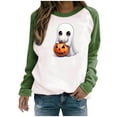 thumbnail image 2 of GaThRRgYP Everyday Essential Round Neck Long Sleeve Tee Women,Women's Halloween Printed Round Neck Long Sleeved Oversized Sweatshirt Green M, 2 of 7