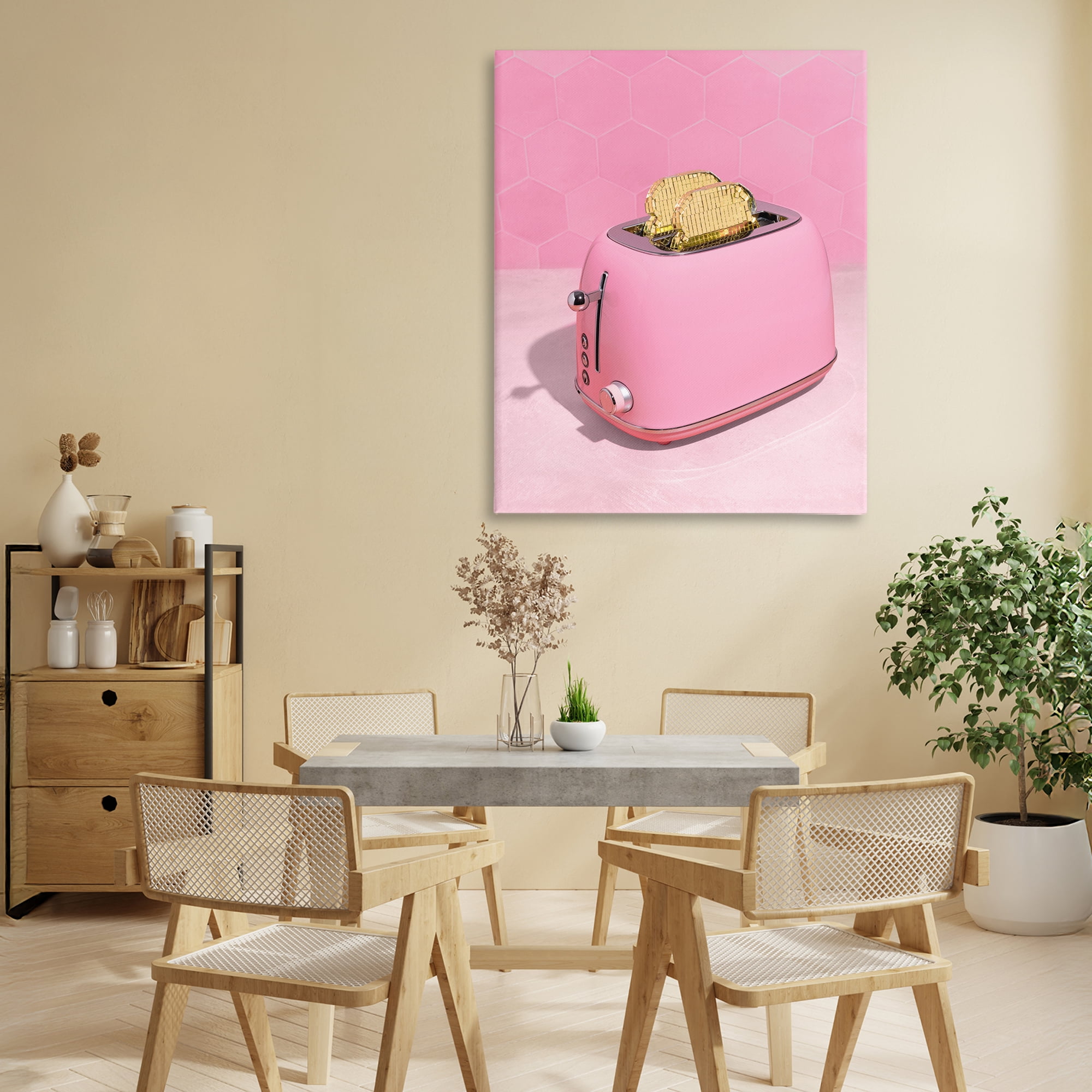 Stupell Industries Golden Toaster over Pink Canvas Wall Art, design by LISH Creative