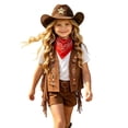 thumbnail image 3 of Coerni Kids Faux Suede Tassel Embroidered Gilet + Hat + Red Scarf Western Cowboy Cowgirl Outfit Hippie Party Stage Shows, 3 of 9