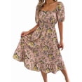 thumbnail image 4 of Women Summer Ruffle Off Shoulder Floral Midi Dress Summer Smocked Beach Flowy Long Dresses Pink L, 4 of 9