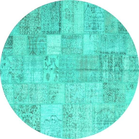Ahgly Company Indoor Round Patchwork Turquoise Blue Transitional Area Rugs, 5' Round