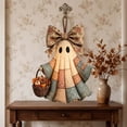 thumbnail image 3 of Halloween Patchwork Ghost Front Door Hanger Wreath, Vintage Halloween Deco with LED, Rustic Farmhouse Halloween Ghost Hanging Decor, Front Door & Porch Wall Decoration for Indoor Outdoor Display, 3 of 5