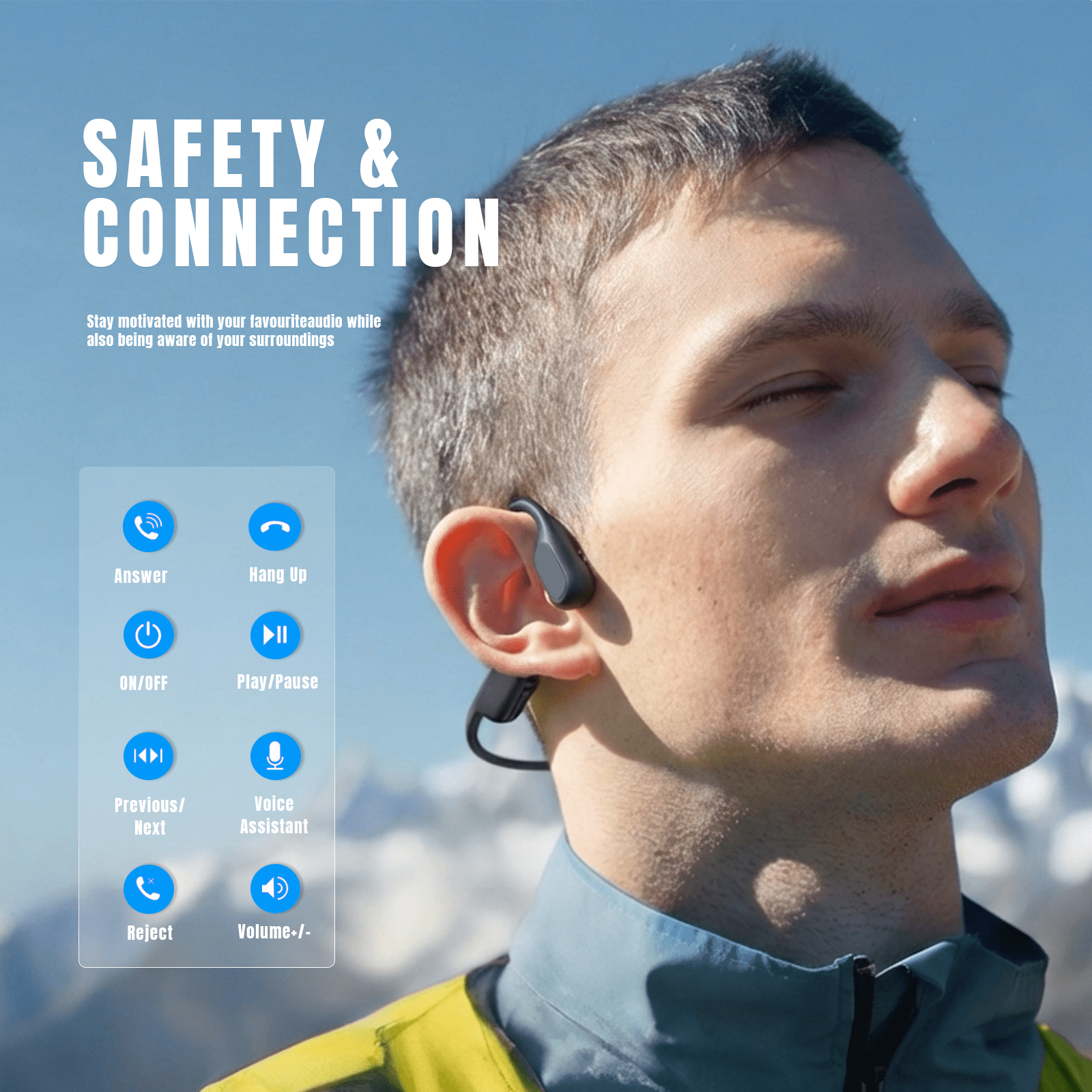 Bone conduction headphones, Bluetooth 6.0, 32GB memory, IPX8 waterproof, 8H battery life, magnetic charging for swimming, running, cycling.