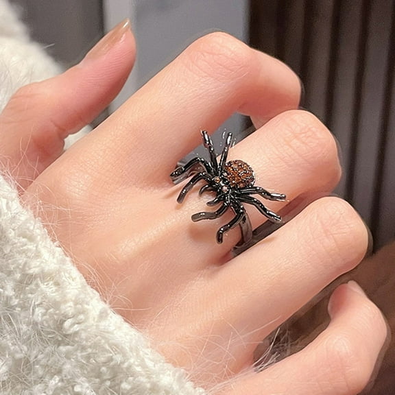 GARVALON  Metal Rings Spider Ring Adjustable Rhinestone Inlaid Open Type for Women and Men 1Pack
