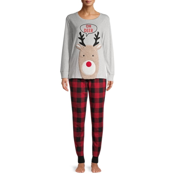 Matching Family Christmas Pajamas Women S And Women S Plus Oh Deer 2 Piece Pajama Set Walmart Com Walmart Com