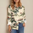 thumbnail image 6 of WTOBBY Floral Design Women's Button Down Long Sleeve Shirt, Classic Collar Casual Top, Comfortable Blouse for Work and Weekend, Seasonal Transition Piece,Beige L, 6 of 6