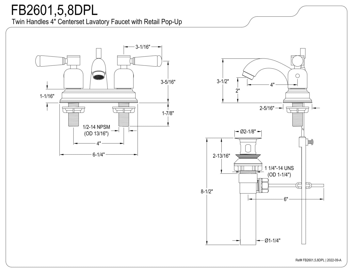 Kingston Brass FB2608DPL 4 in. Centerset Bathroom Faucet, Brushed Nickel