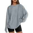 thumbnail image 2 of tarylea Oversized Tops for Women Crew Neck Basic Shirts Solid Color Long Sleeve Pullover Casual Loose Dailywear Sports Tops, 2 of 9