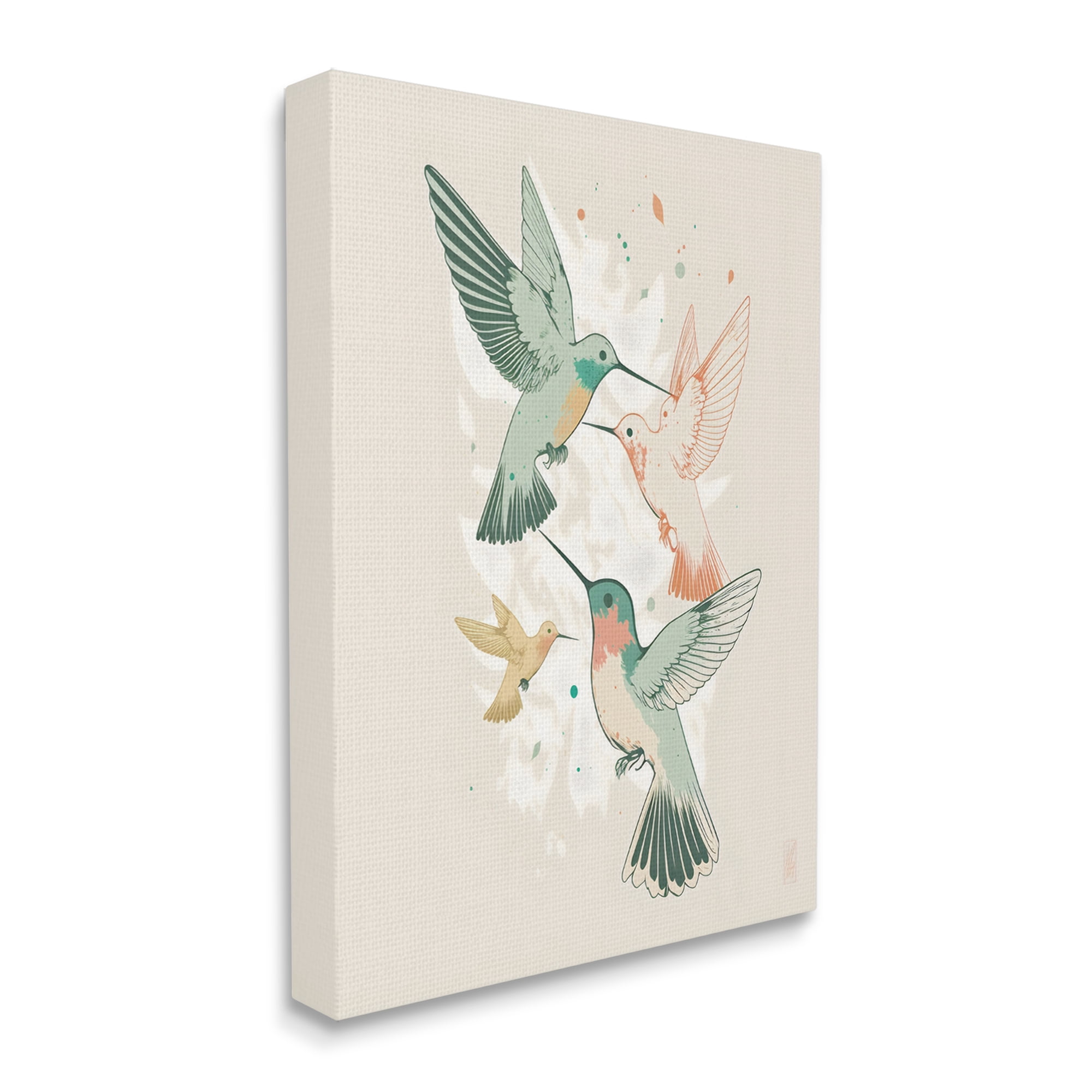 Stupell Industries Hummingbirds on Beige Animals & Insects Painting Gallery Wrapped Canvas Art Print Wall Art, 24 x 30