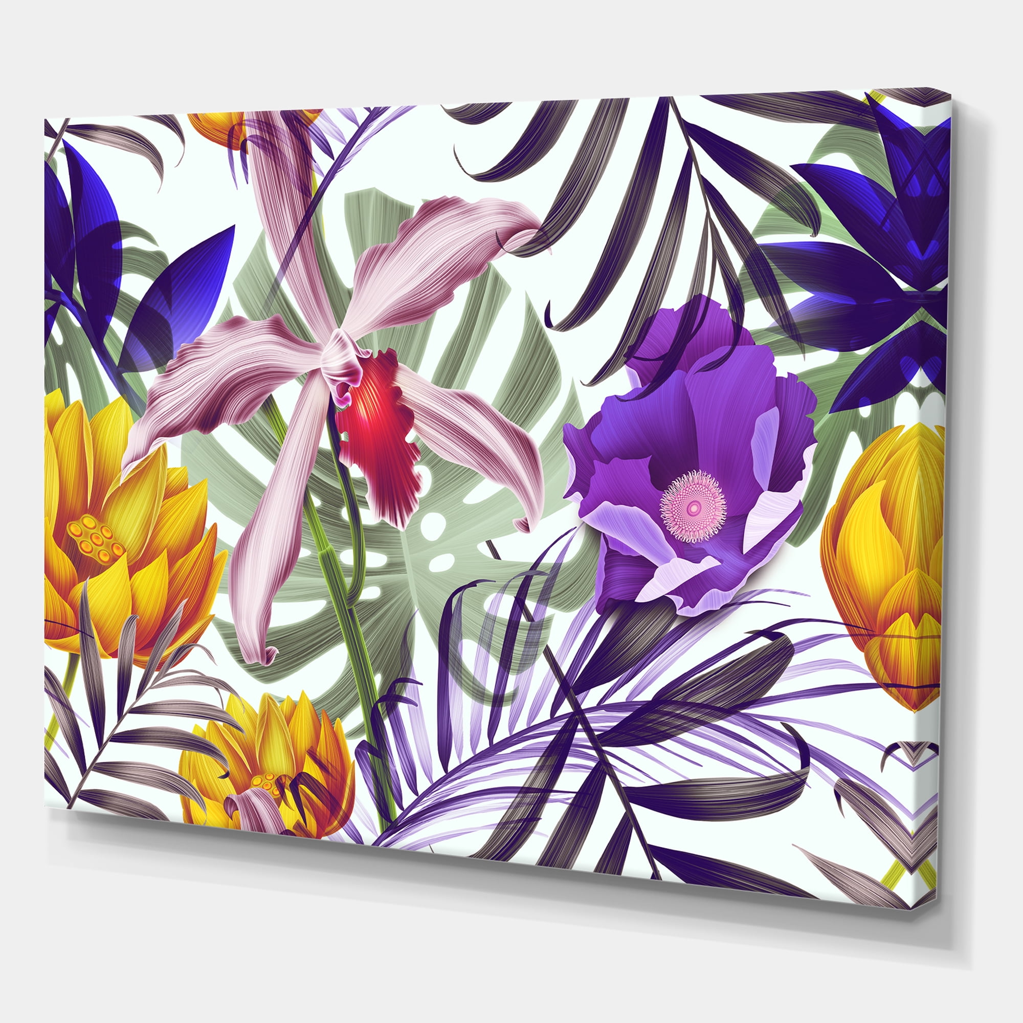 VIntage Tropical Flowers IX 12 in x 8 in Painting Canvas Art Print, by Designart