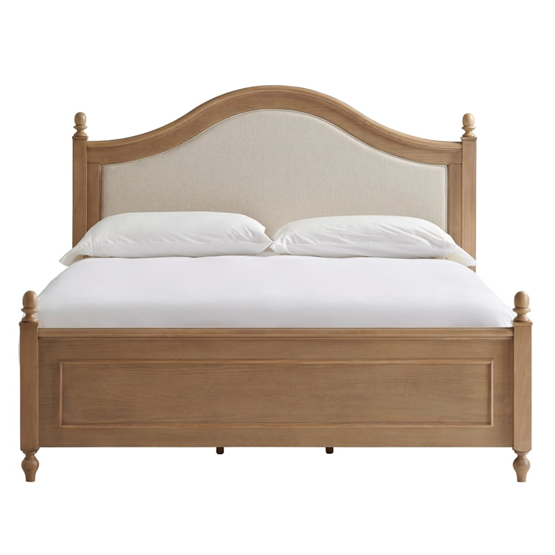 Arched Paneled Wood Framed Upholstered Queen Bed in Brown