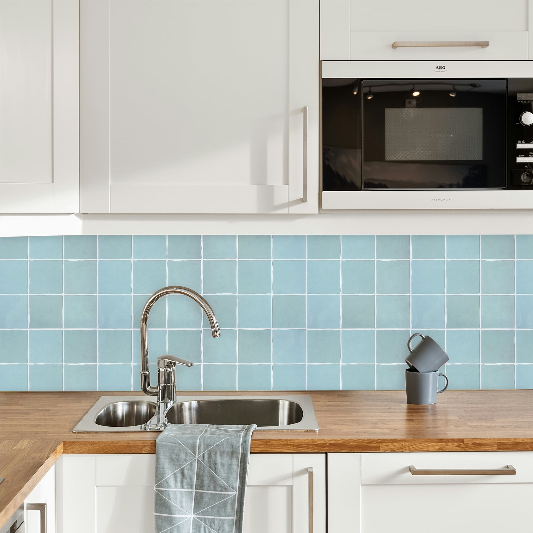10 Sheets Square Peel and Stick Backsplash - 12”x12” Self Adhesive Wall Tiles for Kitchen Bathroom (Light Blue)