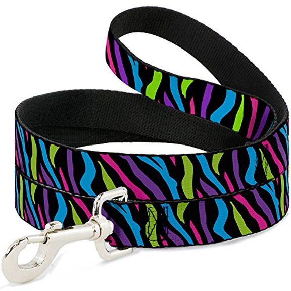 buckle-down "zebra black blue green pink purple" dog leash