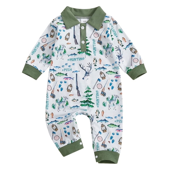 Hudaneo Newborn Boy Clothes 18M Newborn Baby Girl Romper Bodysuit Long Sleeve Button Jumpsuit One Piece Crew Neck Winter Outfit