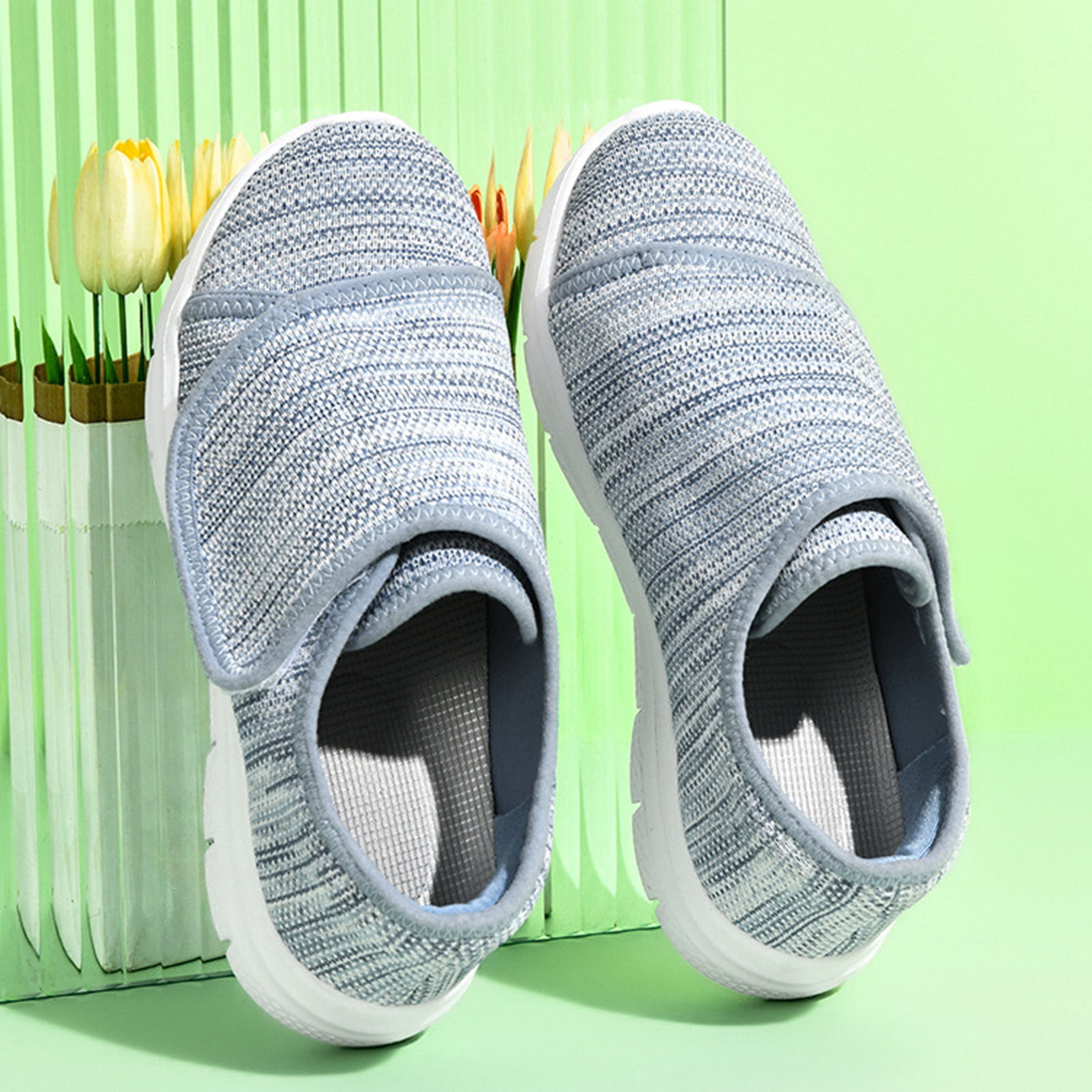 Women's Slip On Canvas Casual Shoes Wide Toe Box Lightweight Sneakers Hook and Loop Non Slip Teenis Shoes Blue Size 10