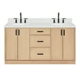 thumbnail image 2 of Ariel Kelly 66 Inch Double Oval Sink Bathroom Vanity With Carrara White Quartz Countertop 1.5 Inch Edge In Oak, 2 of 12