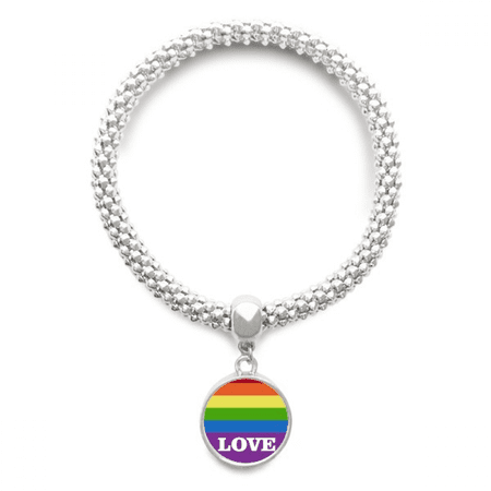 Love LGBT Rainbow Sliver Bracelet Pendant Jewelry Chain Adjustable Bangle