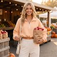 thumbnail image 5 of Womens Cropped Sweatshirt, Quarter Zip Pullover with Stand Collar, Drawstring Hem, Oversized Long Sleeve Tops for Fall Winter XL, 5 of 7