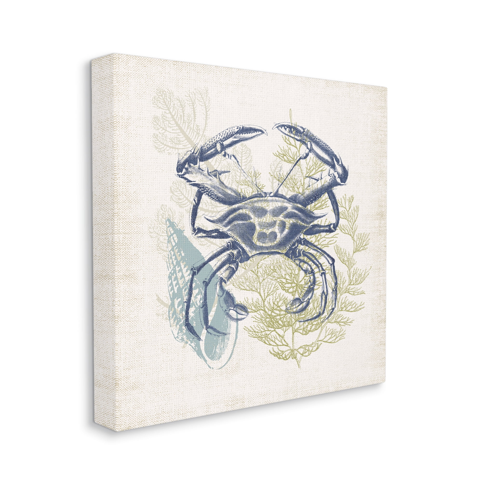Stupell Industries Ocean Crab Detailed Botanical Overlay Rustic Design Graphic Art Gallery Wrapped Canvas Print Wall Art, Design by Victoria Barnes
