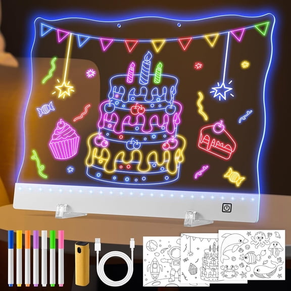 19-Inch Rechargeable LED Note Board, Glow Light Up Drawing Board with 4 Modes & 7 Colors,LED Dry Erase Doodle Board with Stand,Touch Control for Kids Teen Christmas Gift,15.75"X11.81"