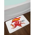 thumbnail image 2 of Spain Bath Mat, Funny Cartoon Graphic of Octopus with a Flag and Soccer Ball Print, Plush Bathroom Decor Mat with Non Slip Backing, 29.5" X 17.5", Vermilion Yellow and White, by Ambesonne, 2 of 2