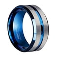thumbnail image 4 of Wedding Rings For Men or Women 8mm Gray Tungsten Band w Blue Groove Line, 4 of 5