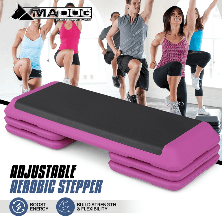 MADOG 43 Exercise Aerobic Step Platform Adjustable Fitness Stepper with Stackable Risers Aerobics Stepper for Home Gym Pink Walmart